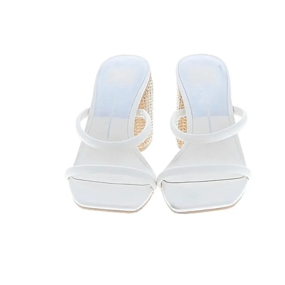 $140 dolce Vita Nancie Dual-Strap Wicker Heel Sandals - White 8  Bridal